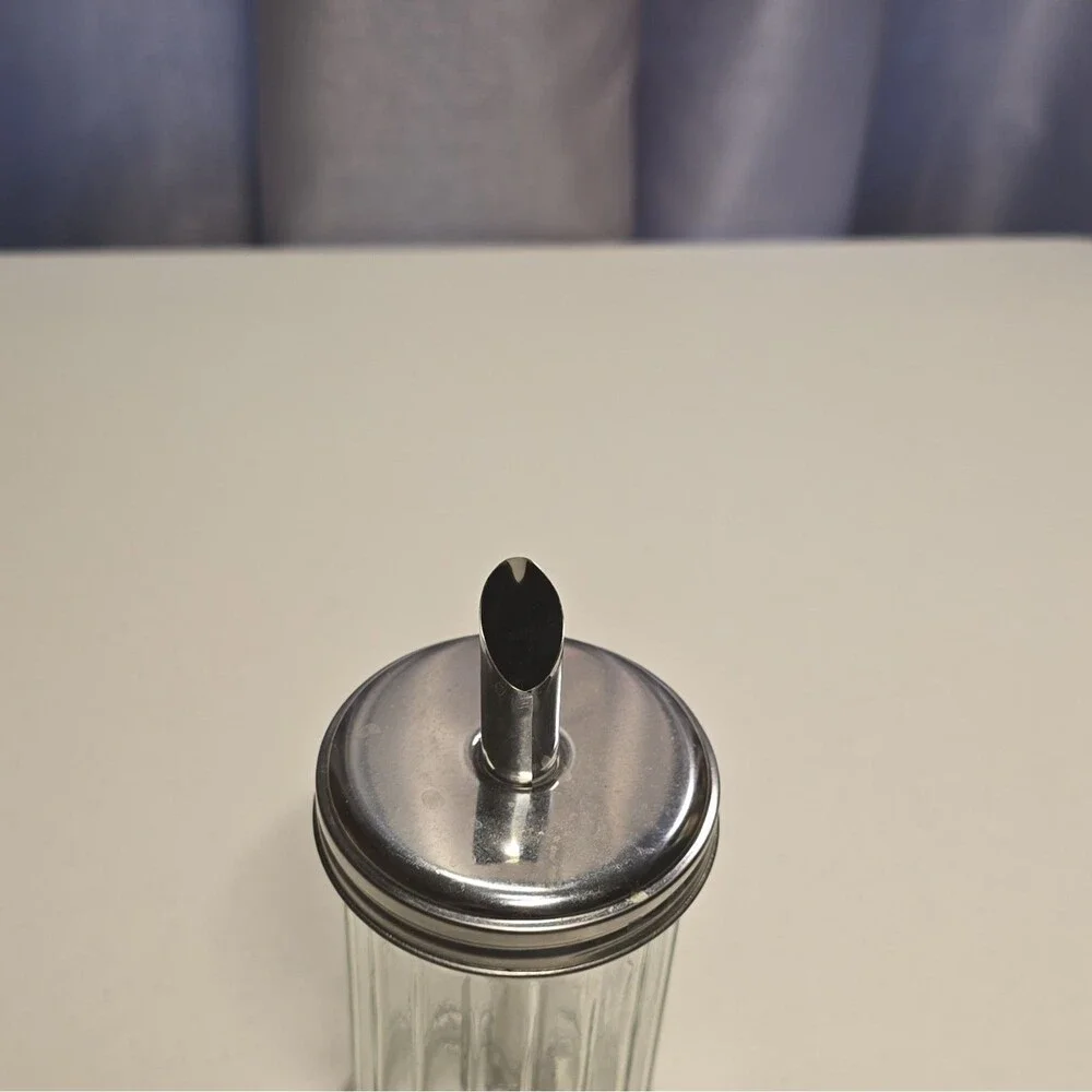 Glass Sugar Shaker Dispenser w/ Metal Lid & Spout, Clear/Silver Glossy